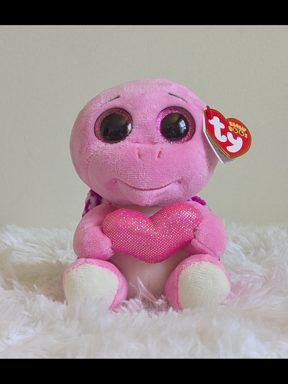 TY Pink Turtle Plush with Sparkling Heart